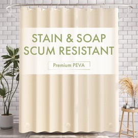 AmazerBath Shower Curtain Liner, 72x72 Beige Shower Curtain Liners, Lightweight Plastic Shower Liner, Cute PEVA Waterproof Cream Shower Curtains for Bathroom with 3 Magnets and 12 Grommets