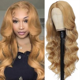 Honey Blonde Human Hair Wig 200 Density 13x6 HD Lace Front Wigs Pre Plucked With Baby Hair 22 Inch 27# Colored Body Wave Wig For Women