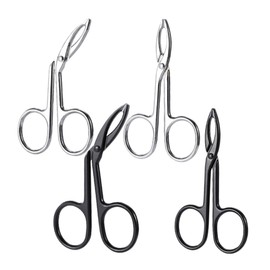 FRCOLOR 4 pcs Eyebrow Tweezers Stainless Steel Curved Straight Tip Scissors for Women Precision Facial Hair Removal Eyebrow Shaping Compact Lightweight Design