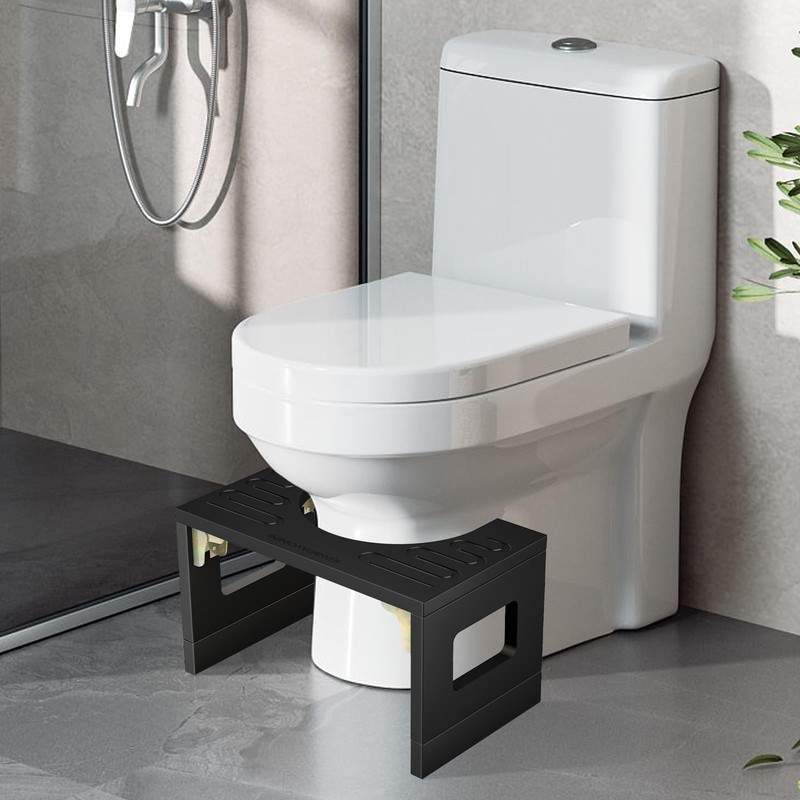 Bamboo Toilet Stool Squat 7in & 9in Adjustable Heights, Foldable