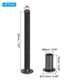 PATIKIL M6 x 50 mm Hex Chicago Screws, 20 Set Binding Screw Posts Connecting Hex Drive Socket Cap Bolt Nuts for Scrapbook Leather Belt Album Photo Furniture Repair, Black