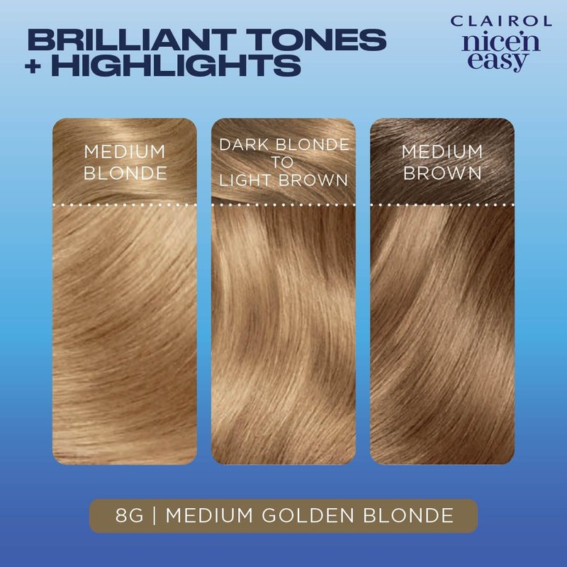 Clairol Nice'n Easy Permanent Hair Dye, 8G Medium Golden Blonde