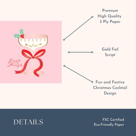 Bonjour Fete Christmas Spirits Paper Party Cocktail Napkins | 3-Ply Fancy Napkins | Festive Holiday Supplies for Christmas, Holiday Parties, and Seasonal Celebrations | Pack of 20, 5" Folded