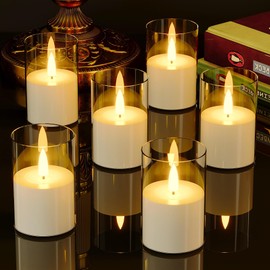 VIODAIM 6Pack Flickering Flameless Candles with Timer, LED Candles Battery Powered, Small Flameless Pillar Candles, Votive Candles Battery Operated for Wedding Party Centerpieces Table [Clear, 2"X3"]