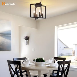 Bosomfr Semi Flush Mount 4-Light Black Ceiling Light, Modern Farmhouse Industrial Light with Geometric Metal Shade, Kitchen, Hallway, Bathroom