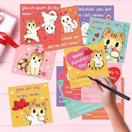 JUESMOS Cat Valentines Day Cards for Kids Classroom 30PCS Kids Valentines Day Cards with Envelopes Kitten Valentine Exchange Cards Valentines Day Greeting Cards for Girls Boys Classroom Gift Exchange
