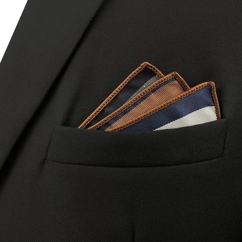 S&W SHLAX&WING Men's Striped Pocket Square, Business Gift, Blue Brown,