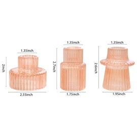Vixdonos Taper Glass Candlestick Holders Tealight Candle Holders for Table Centerpieces, Wedding Decor and Dinner Party (3 Pcs, Orange Pink)
