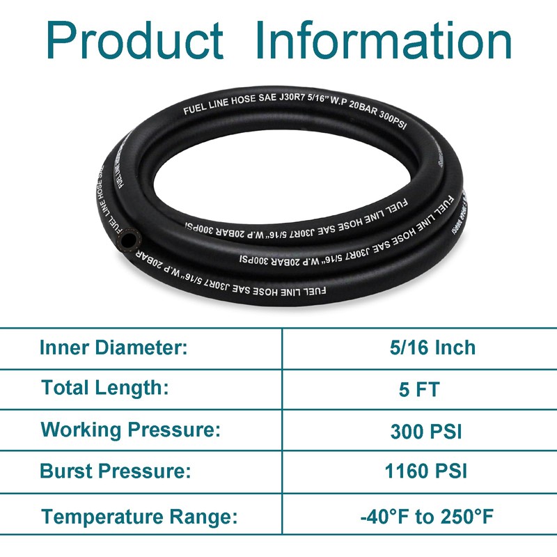 HOUSUN Fuel Line 5/16 Inch ID, Fuel Hose 5FT, J30R7