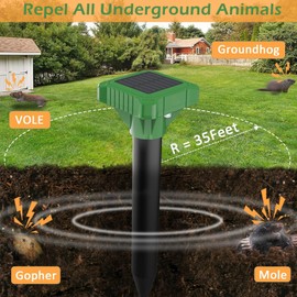 8 Pack Solar Powered Mole Repeller Gopher Deterrent Outdoor Groundhog Repellent Ultrasonic Snake Armadillo Repeller Waterproof Effective for Yard Lawn Garden