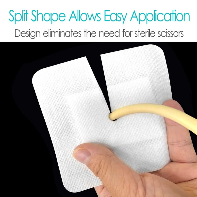 Split Drain Adhesive Bandages 4" x 4", PD Catheter Feeding
