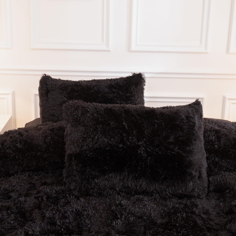 Andency Andency Fluffy Black Comforter Set King Size, 3 Pieces