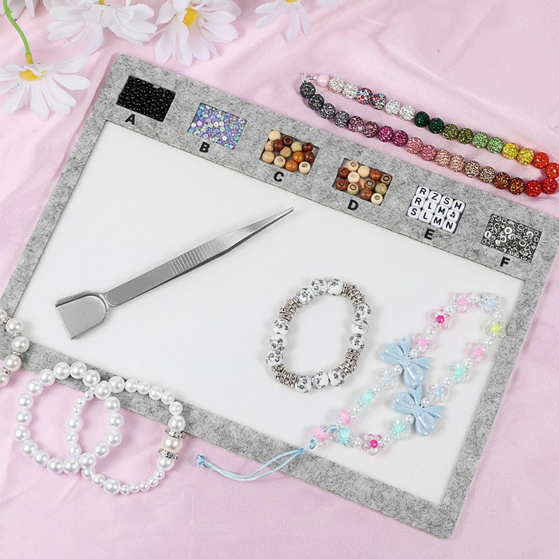 Bead Mat with Bead Scoop and Tweezers, 11.4x8inch Beads Design