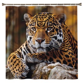 QWRSMYX Leopard Shower Curtain African Wild Animal Safari Forest Wildlife Cool Boy Man Polyester Fabric Christmas Fashion Bathroom Curtains Set with Hooks 70Wx70H Inch