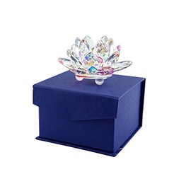 Mstechcorp Sapphire Sparkle Crystal 3 inch Decorative Clear Reflection Lotus Flower For Feng Shui Home Decor with Gift Box (Rainbow)