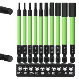 Hakkin Hex Impact Wrench Bits Set Long 89 mm Hexagonal Screwdriver 1/4 Inch S2 Impactor Bit Set for Cordless Screwdriver H1.5/2/2.5/3/4/5/6/7/8/10 Magnetic Hexagon Allen Key