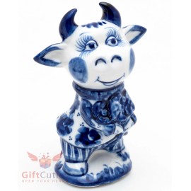 Bull Cow w flowers collectible Gzhel Porcelain Figurine Symbol 2021 Year Гжель