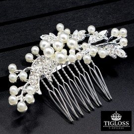 TIGLOSS Hair Ornament, Hair Ornament, For Weddings, Pearls, Silver, Pins, Hair Accessories, Comb, Kimono, Furisode, Tomesode