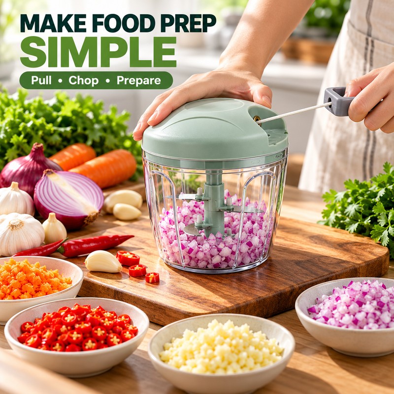 Manual Food Chopper for Kitchen Prep – Hand-Operated Metal Blade