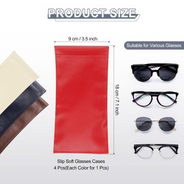sourcing map 4Pcs Soft Glasses Case, Squeeze Top Portable Glasses Bag, Leather Sunglasses Case, Suitable for Men and Women Sunglasses Case (Red, Coffee, Light Beige, Dark Blue)