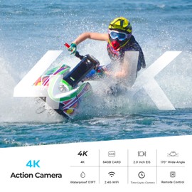 Action Camera 4K30FPS with 64G SD Card 131FT UnderwaterCamera,20MP Sports Camera 170° Waterproof Camera with WiFi,Remote Control,Mounting Kit