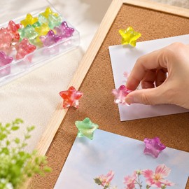 Cute Star Push Pins, 30PCS 5 Colors Transparent Gradient Jelly Thumbtacks, Decorative Push Pins for Cork Board Bulletin Board Photos Pictures Maps Home Office School Decor
