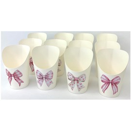 Stesha Party Pink Heart Bow Paper Charcuterie Cups, Set of 12, 12 oz Capacity, Assorted Designs