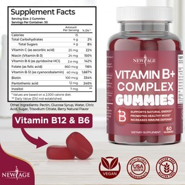NEW AGE Vitamin B Complex Gummies with Vitamin B3, B6, & B12 – with Biotin, Folic Acid & Vitamin C – Gluten-Free, Vegan, Made in The USA! (120 Count (Pack of 2))