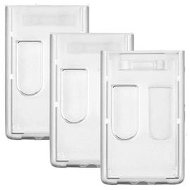 3PCS Clear ID Badge Holder Hard Plastic Vertical Dual Sided Card Cases Easy Access Thumb Slide Hole Badge Holder Credit Card Protector ID Card Case