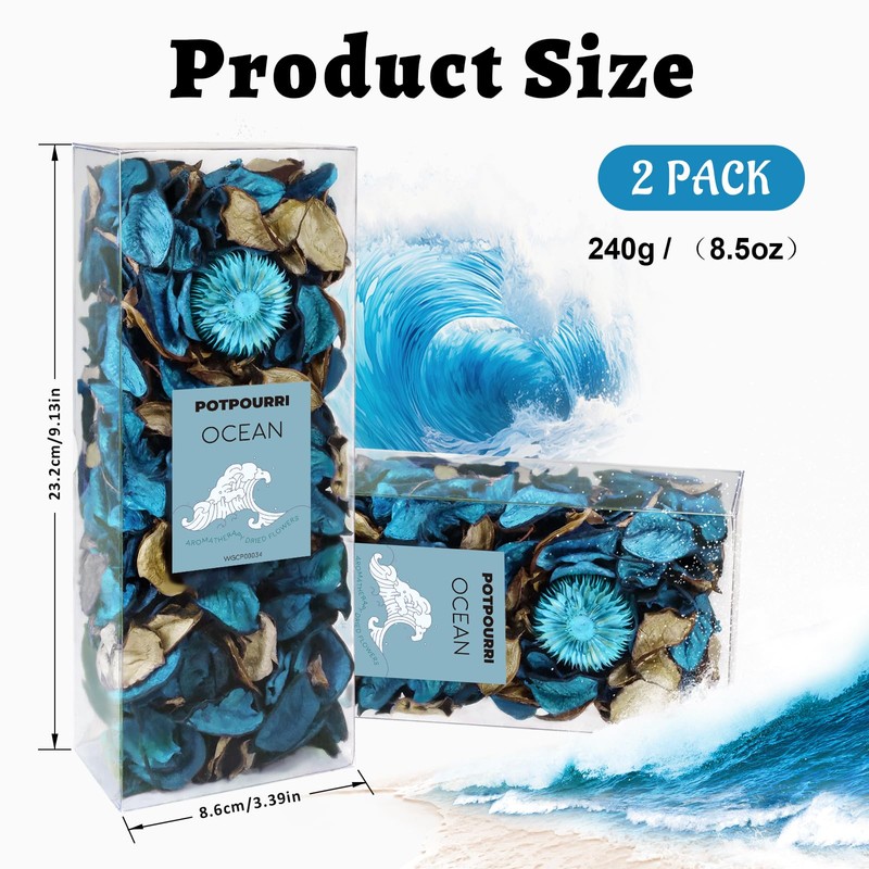 SCENTORINI Ocean Dried Flower Potpourri 240g Blue Petals Essential Oil