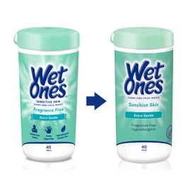 Wet Ones Hand and Face Wipes, Sensitive Skin Wipes | Unscented Wipes, Hand and Face Wipes Sensitive Skin, Wet Ones Sensitive Skin Wipes, 40 ct. Canister (6 pack)