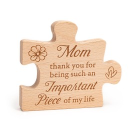 Rusaten Engraved Mom Puzzle Piece Gift, Mothers Day Puzzle Block Solid Natural Wooden Engraved Gifts for Mom, Best Presents for Moms, Best mom Ever Gifts, Mothers Day Decor for Mother's Day