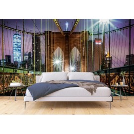 CONCORD WALLCOVERINGS ™ Horizontal 3D Wall Mural - 142" x 106" (375x270cm), Large (XXL), New York City Collection, Non-Pasted (Not Peel and Stick) Wallpaper, USA - Brooklyn Bridge Walkway