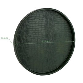 HofferRuffer Extra Large Round Serving Tray 20'', Elegant Oversized Faux Leather Circle Ottoman Table Tray, Serve Tea Coffee Breakfast in Bedroom Living Room Kitchen(Green, 20")