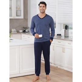 Bresdk Men's Long Winter Cotton Sleepwear Men's Gift, lightblue