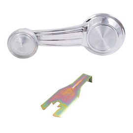 Brock Replacement Set Manual Window Crank Chrome w/Clear Knob Handle & Removal Tool Clip Compatible with Malibu Impala Monte Carlo LeSabre Camaro 1732326