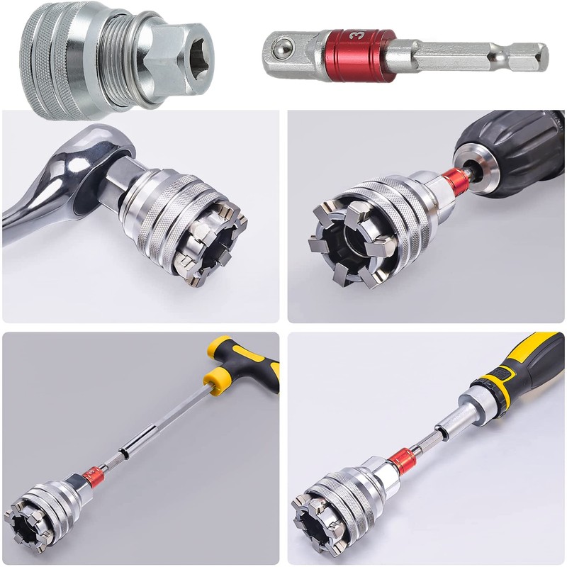KEWAYO 10-19mm Universal Adjustable Socket, Adjustable Adapter with Connecting Rod