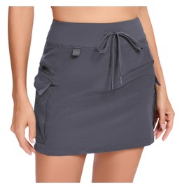 Timuspo Women's Quick-Drying Cargo Skort Skirt High Waist Golf Skirts with Zip and Pockets Tennis Sports Skirt, gray, L