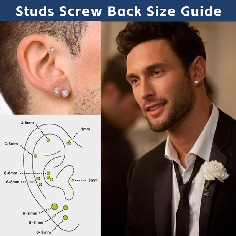 Moissanite Stud Earrings Women Men：Silver Hypoallergenic Screw Back Earrings Brilliant