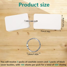 ASTIMESA Blank Flash Index Cards with Rings & Covers, 2.7 x 1.5 Inch White Flashcards for Studying, Small Paper Study Note Cards Memo Pads for School Learning Language Game (Brown, Black) (600 Pcs)