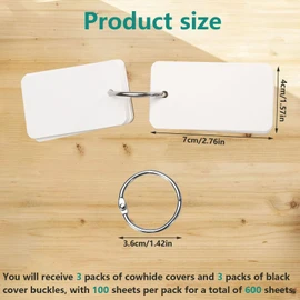 ASTIMESA Blank Flash Index Cards with Rings & Covers, 2.7 x 1.5 Inch White Flashcards for Studying, Small Paper Study Note Cards Memo Pads for School Learning Language Game (Brown, Black) (600 Pcs)