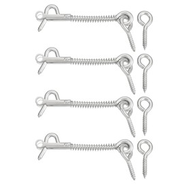 uxcell 4Pcs 3" Cabin Hook Eye Latch, 304 Stainless Steel Spring Hook and Eye Safety Latch Wire Gate Hook and Eye Latch for Wood Window Door Hook