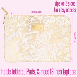 Lilly Pulitzer Padded Tech Sleeve with Small Zip Pouch for Accessories, Cute Laptop Case for Women, Tablet Bag or 13 Inch Laptop Sleeve, Safari Sangria Gold