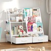 MAHANCRIS Kids Bookshelf and Toy Storage,3-Tier Sling Bookcase with 2