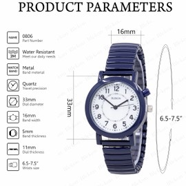 Blekon Women's Light Up Dial Watch, Analog Display, 33mm Metal Case, Push Button, Glossy Expansion Band, White (Navy)