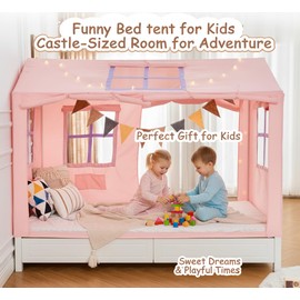 WANFASO Twin Bed Tent Indoor Bed Canopy Kids Tents for Girls with 2 Doors, Breathable Private Space Fort Tents for Kids Floor Bed (Twin, Pink)