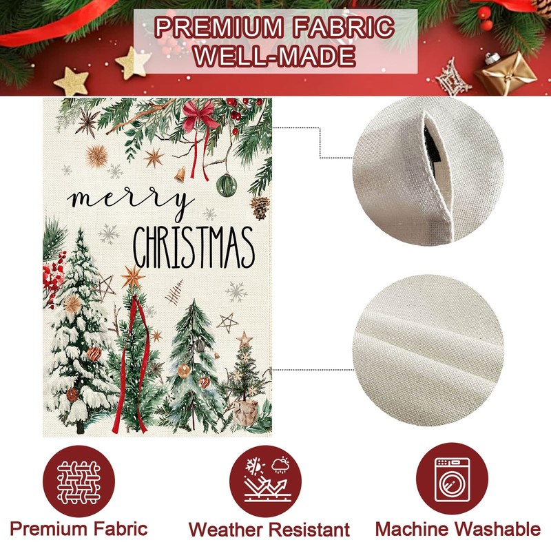 Christmas House Flag 28x40 Inch Large Winter Pine Trees Farmhouse