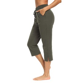 LEXISLOVE Capris for Women Casual Summer Wide Leg Crop Pants Loose Comfy Drawstring Yoga Jogger Capri Pants with Pockets Army Green XL