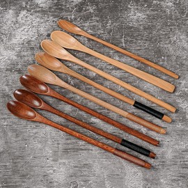 Brown Coffee Spoon Wooden Spoons for Cooking Honey Server Tea Coffee Stirring Spoons Paint Color Honey Tea Scoops Long Handle Coffee Accessories,Coffee, Tea and Espresso