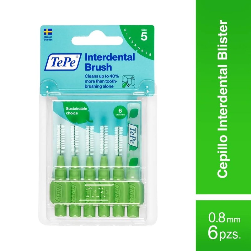 TePe Cepillo interdental 0,8 mm, Verde, blíster paquete de 6